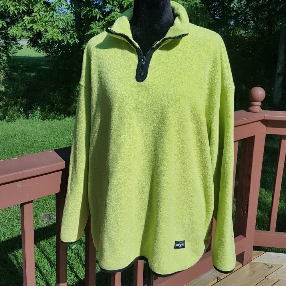 Pro Spirit Ladies Lime Green Pullover 1/4 zip up Fleece Top sz Large
